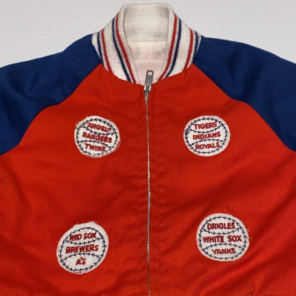 Vintage 70s Child Major League Baseball Jacket 6 Team Patches Bomber style Sz 4